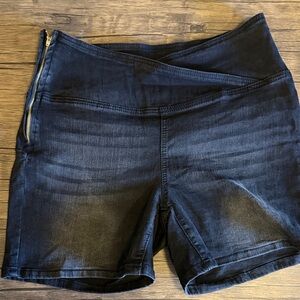 SHEIN High Waist Dark Blue Shorts with Side Zipper